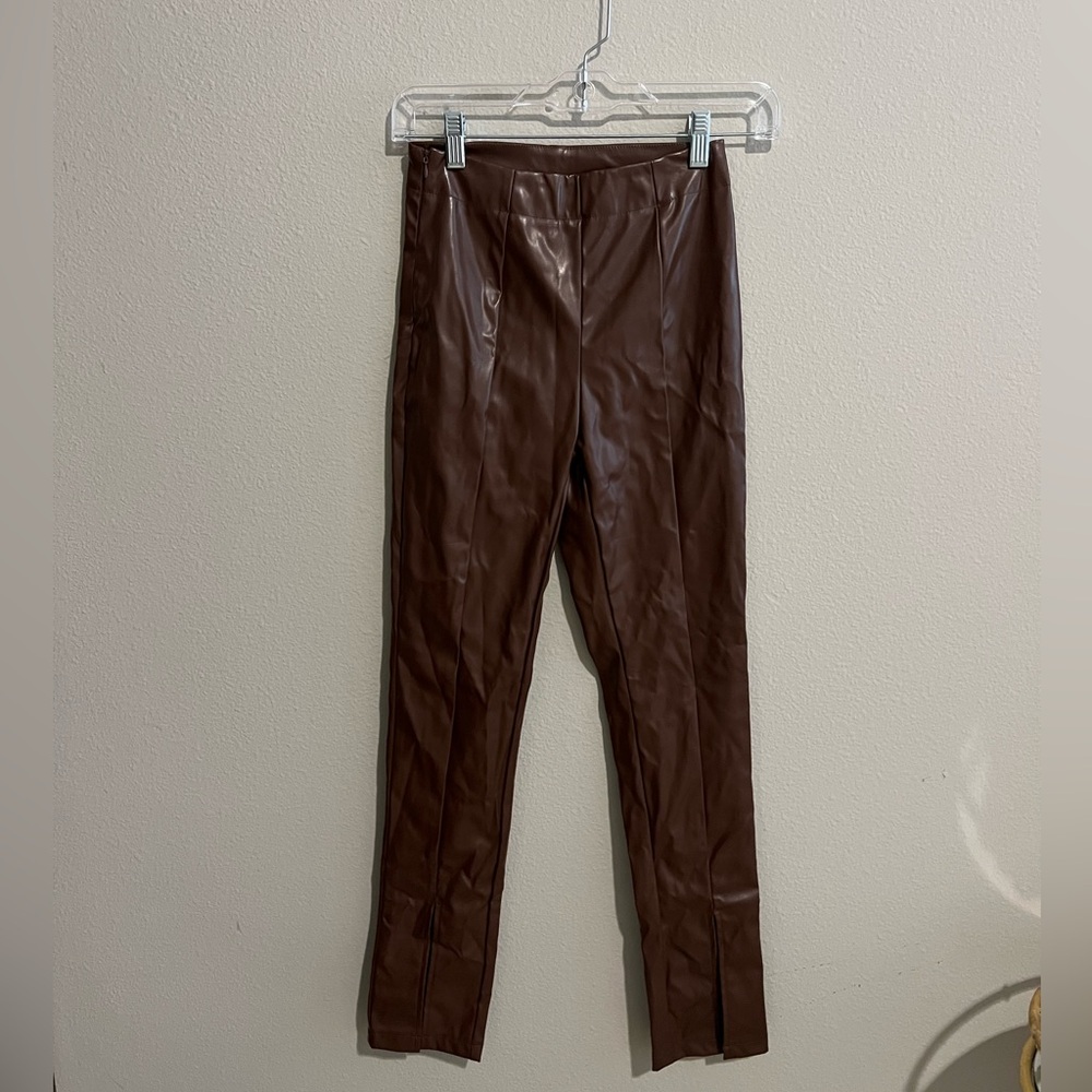 Mocha brown leather pants. Size Petite XXS.